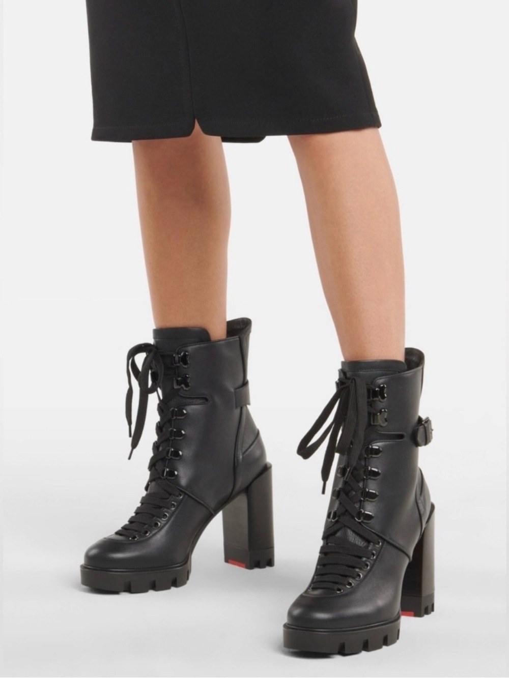 Christian Louboutin Macademia 100 Black Leather Buckled Ankle Boots Size 37.5